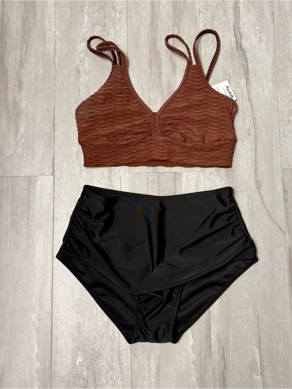 Booty by Brabants Brown Swimsuit Top & high-waisted, black bikini Bottom. Small